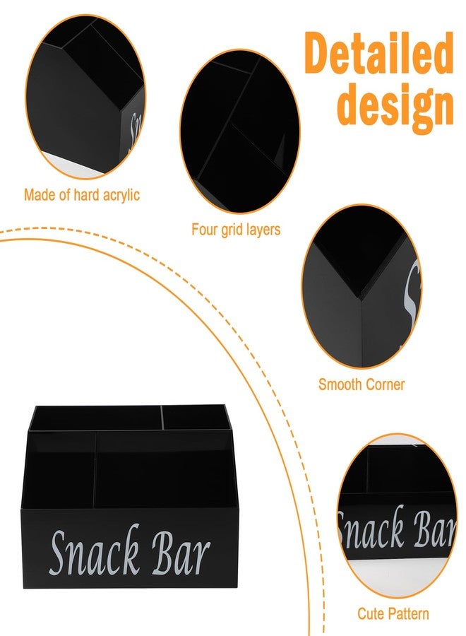 Xbopetda Snack Organizer for Countertop - Acrylic Storage Container With 4 Compartments for Kitchen Cabinet Pantry - Black Snack Bar Station - Image 2